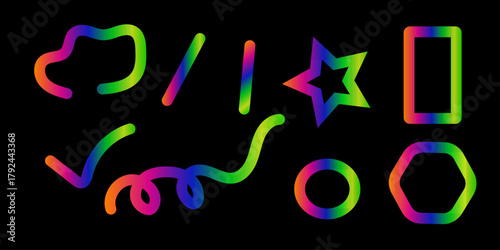 Colorful Gradient Geometric Shapes on Black Background Design Element Set