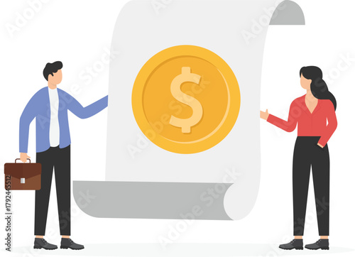 This image is an illustration representing a business financial discussion, investment, or a financial agreement/contract
