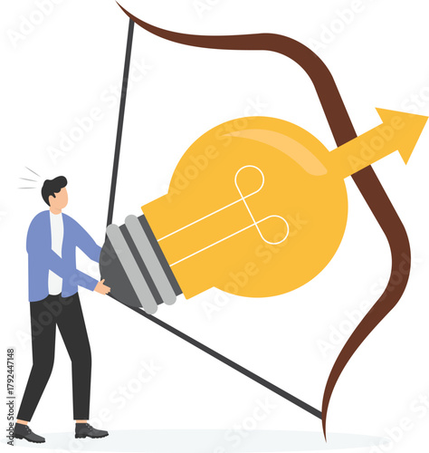 businessman archery idea bulb high up into the sky.
