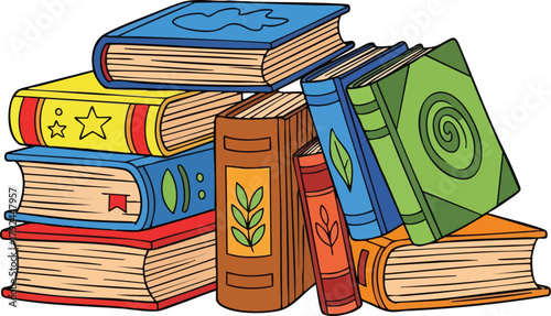 Stack of Colorful Open and Closed Books Arranged Artistically on a White Background With Subtle Shadows