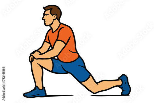 Man performing a deep lunge stretch for leg flexibility and fitness