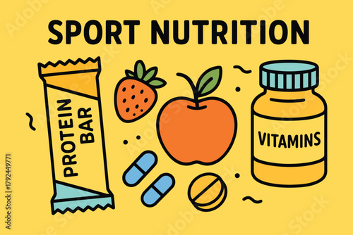 Healthy sport nutrition products and fresh fruits for athletes