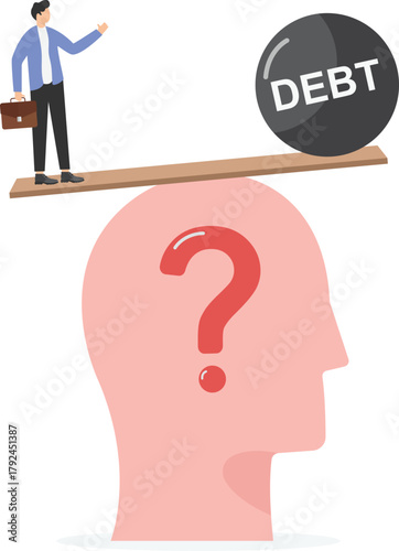 Income and debt with seesaw showing higher debt than income
