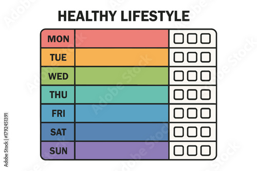Healthy lifestyle weekly planner with checkboxes for tracking habits