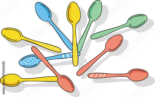 Collection Of Colorful Spoons Arranged In A Fan Shape On A White Background