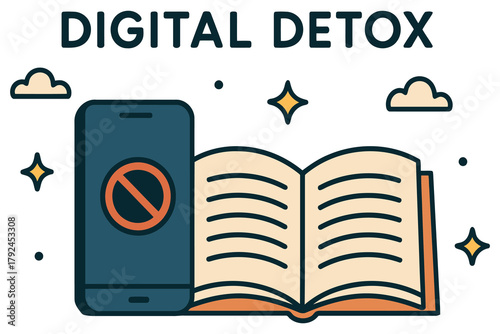 Digital detox concept of disconnecting from technology and reading a book