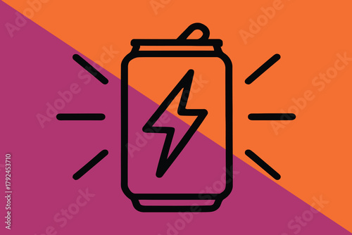 Energy drink can with lightning bolt symbol and radiant lines