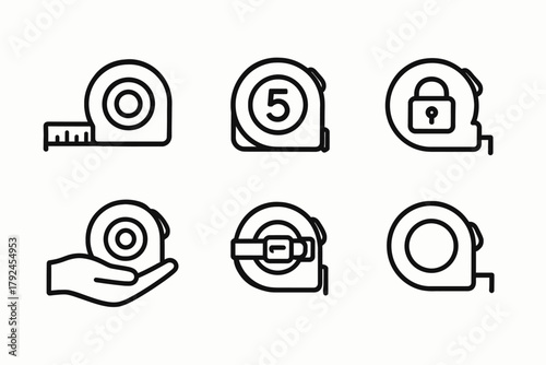 Set of measuring tape icons with lock and hand variations