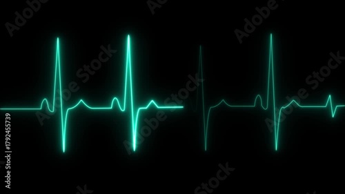 Teal EKG Heartbeat Line Glowing on Black Background electrocardiogram heart rhythm