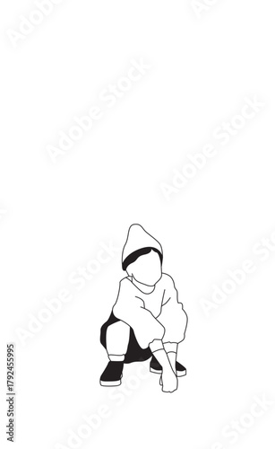 Little girl Line art illustration portrait - SVG character 