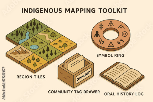 Indigenous mapping toolkit with region tiles and symbol ring for community engagement