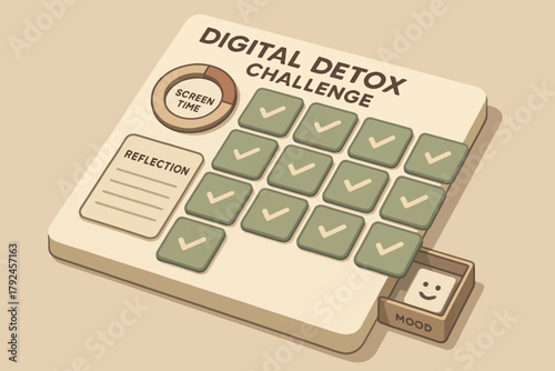 Digital detox challenge organizer with screen time and mood tracker