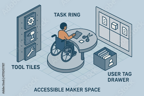 Accessible maker space with adaptive tools for wheelchair users