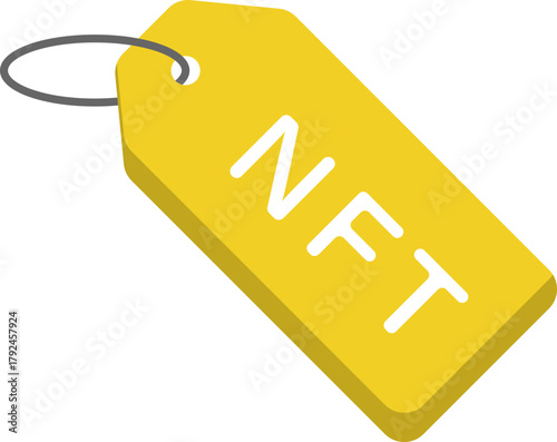 Yellow NFT price tag in isometric view