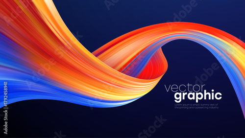 Vector, Illustration, Background, A Vibrant Rainbow Ribbon Flow Across A Dark Blue Canvas Creating Dynamic Modern Art