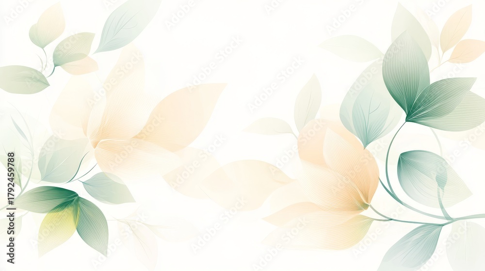 Obraz premium 16.A fresh and modern spring-themed vector background, featuring soft abstract floral shapes, delicate green branches, and pastel petals, arranged in a stylish and artistic composition.
