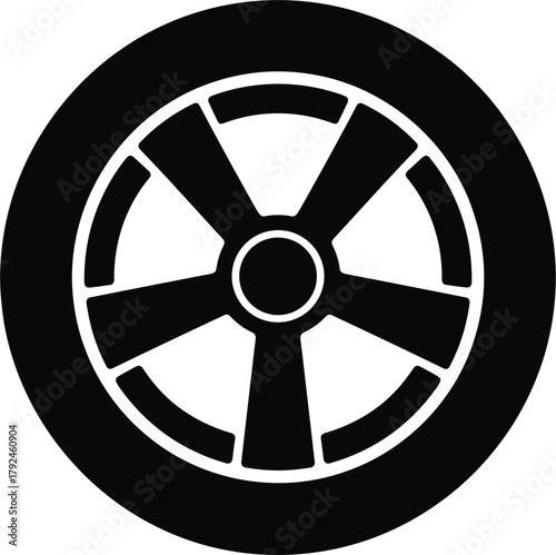 Black car wheel icon with five spokes on a white background tire vehicle
