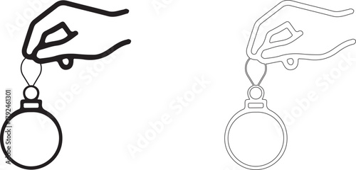 Christmas ball on a string in hand. Vector editable template.