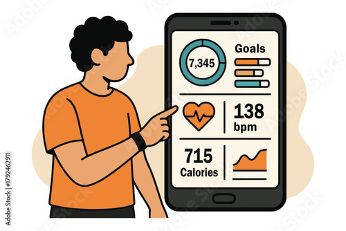 Man checking fitness tracker app on smartphone showing health data