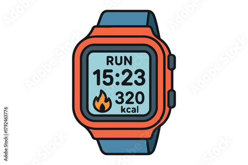 Fitness tracker watch displays running time calories burned and heart rate
