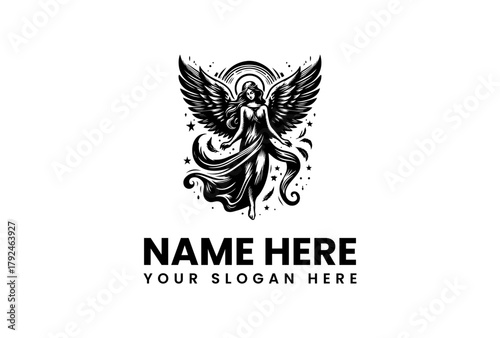 Vector logo illustration of a graceful angel with wings, perfect for spiritual or fantasy-themed businesses - 21