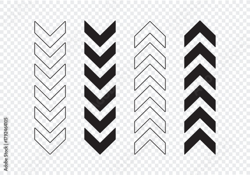Chevron Arrow Icons Set, black arrow symbols. Directional Vector Symbols for Navigation 
and Road Signs, Vector isolated on white background