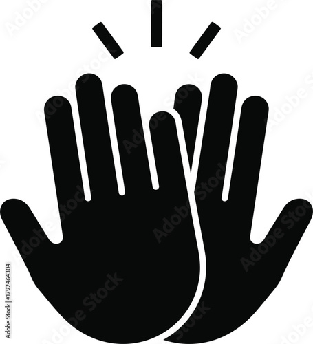 Black silhouette of two hands giving a high five with lines above clapping success