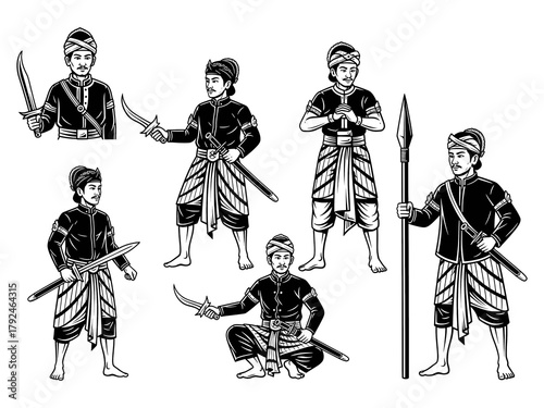Southeast Asian Warrior Pencak Silat Illustrations