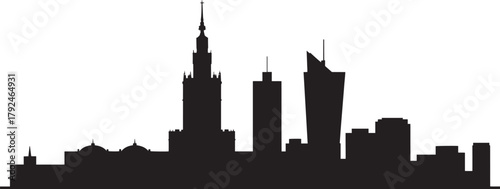 Warsaw poland skyline silhouette vector cityscape view illustration architecture modern urban panorama