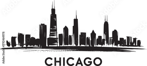 Chicago illinois united states cityscape skyline silhouette brush stroke sketch art