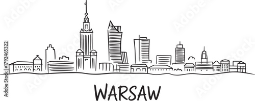 Warsaw poland hand drawn skyline sketch vector illustration travel landmark cityscape outline