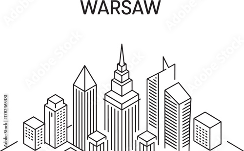 Warsaw poland isometric city skyline vector illustration 3d skyscraper architecture drawing art