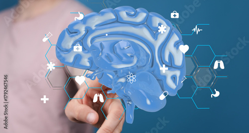3D rendered human brain wit...