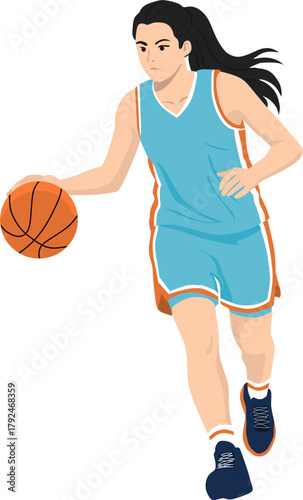 Woman Basketball Player Dribbling Fast, Female Athlete Moving with Basketball