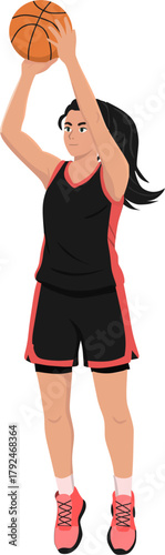 Female Basketball Player Taking a Shot, Woman Athlete Shooting the Basketball