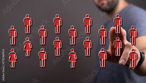 A man touching red human fi...