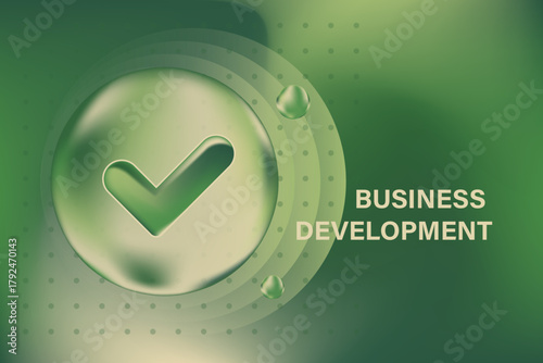 Abstract 3D glass texture security shield with glowing check mark icon, environment protection, green sustainability business, blurred gradient background with copy space. Digital ESG development