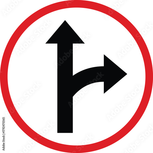 Go Straight or Turn Right Road Sign