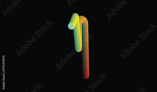 Abstract glowing colorful light trails forming a number one on black background