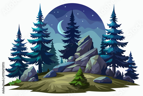 silent winter forest glowing under full moonlight with shadows cast on untouched snow