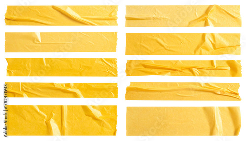 A roll of yellow tape isolated on a white background, perfect for caution, warning, construction, or industrial-themed designs.
