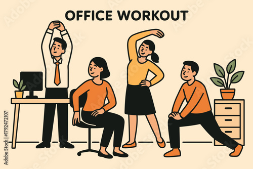 Diverse colleagues performing office stretches and exercises for wellness