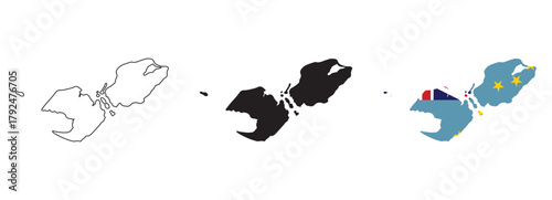 Tuvalu map vector with editable country outline, black silhouette and national flag with light blue field and Union Jack plus yellow stars for geography, education, travel, and Pacific island