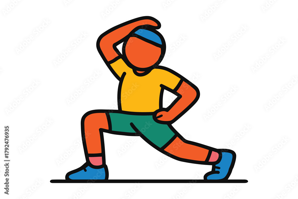 Fototapeta premium Man doing a lunging stretch exercise in a flat design style