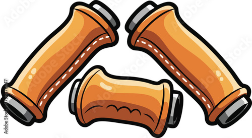 Three Orange Bike Handle Grips With Silver Ends Against White Background