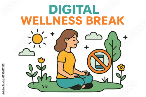 Woman meditating outdoors taking a digital wellness break