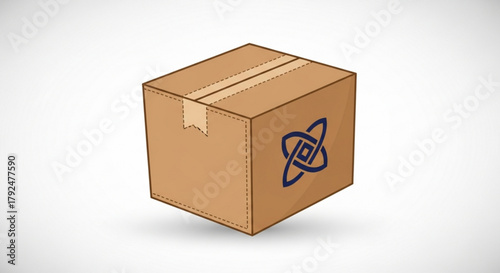 Brown cardboard box with a logo, , representing a product or package from a specific company