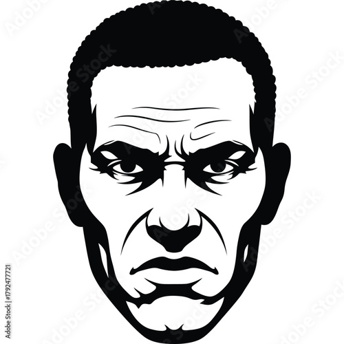 Stylized Portrait of a Man in Black and White face vector illustration serious expression head graphic art design