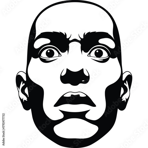 Surprised Face Illustration in Black and White vector man shocked expression graphic portrait bald fear scared