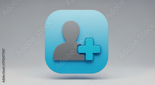 Add user icon representing new account creation, contact management, or social media connections and networking